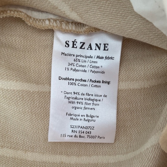 Sezane Rodriguo Linen Trouser Pleated Wide Leg Pants Tan Cream EU 34 US 4 - Picture 7 of 17